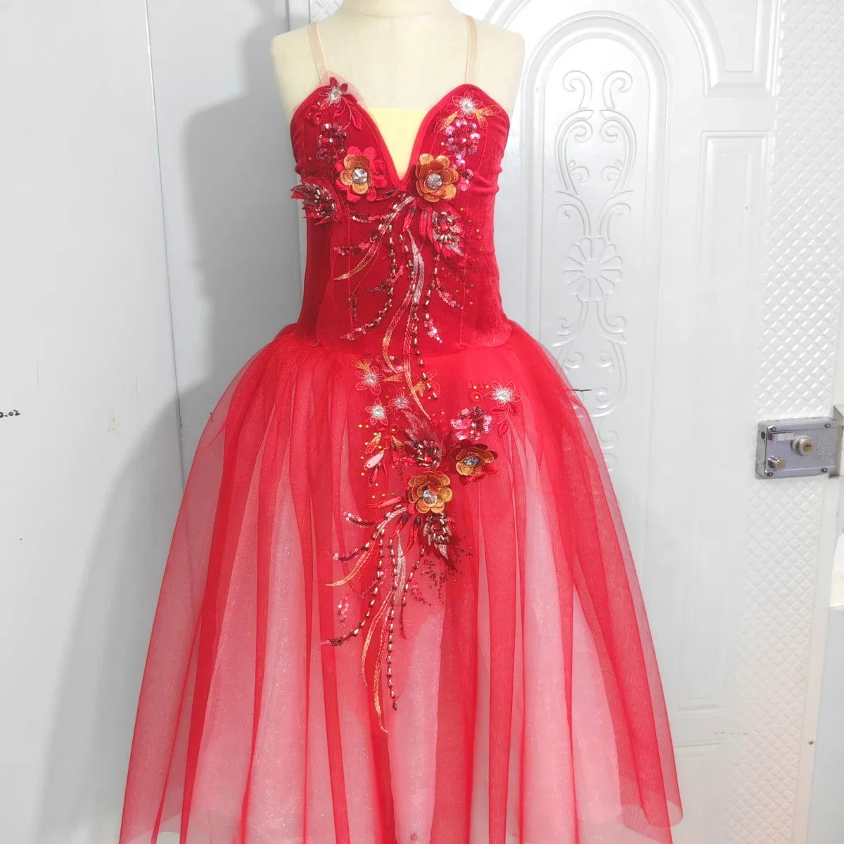 Long Ballet Tutu Skirts Blue 3d Flower Dress Performance Costumes Princess Dance Practice Romantic Dress
