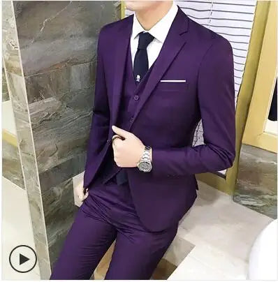 Blazers Pants Vest New Fashion Men Business Casual Suits / Male Solid Color Three Piece Sets Jacket Coat Trousers Waistcoat