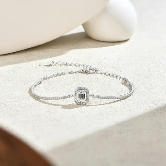 Bracelet en Moissanite taille émeraude éblouissant de luxe, en argent sterling 925, réglable, pour femmes, idéal pour mariage et fiançailles