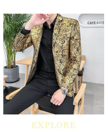 2025 Autumn and Winter Hot Gold Suit Male Performance Host Suit Fashion Performance Large Size Personality Trendy Nightclub Coat
