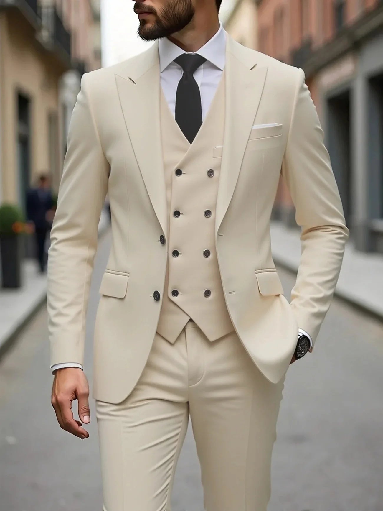 Classic Wedding Tuxedos Slim Fit Bridegroom For Men 3 Pieces Groomsmen Suit Male Formal Business Men Suits(Jacket+Vest+Pants）