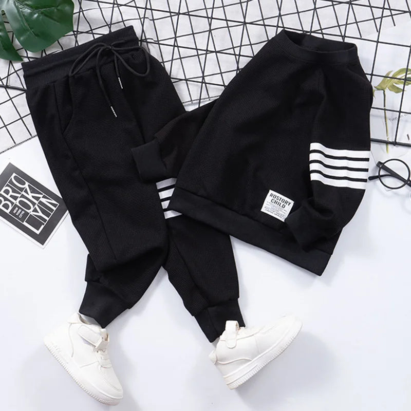 Spring Striped Baby Boys Workout Sweatshirt + Drawstring Sweatpant Sets Kids Tracksuit Child Jumper Pant Jogger Set 2-11 Years