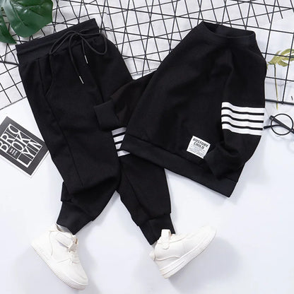 Spring Striped Baby Boys Workout Sweatshirt + Drawstring Sweatpant Sets Kids Tracksuit Child Jumper Pant Jogger Set 2-11 Years
