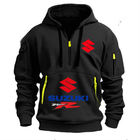 men's half-zipper long-sleeved hoodie, workwear, multi-pocket running, fitness and sports jacket for autumn and winter
