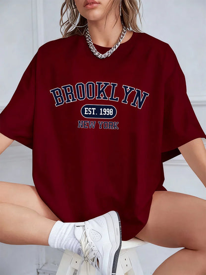 New York Est 1998 Prints T-Shirts Women Summer Cotton Short Sleeve T Shirt Loose O-Neck Comfortable Tops Casual Clothes