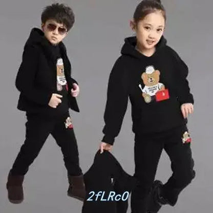 Boy Girls Fall Winter Thick Warm Clothing Set 3 Pcs Sweatshirt +Pants+Vest Cartoon Outfits Children Tracksuit School Uniform