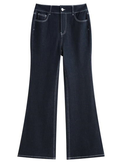Elastic Waist Straight Slim Flared Jeans for Women 2025 Autumn New Arrival Y2K Chic Style Cotton Soft Jeans 25FS13143