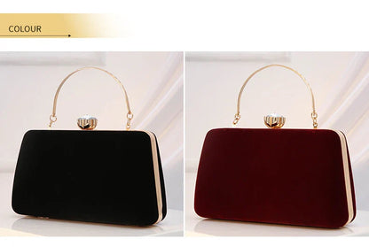 Luxury  Women Evening Bag Velvet Elegant Wedding Party Dress Banquet Clutch Bag Fashionable Metal Long Chain and Handle Purse