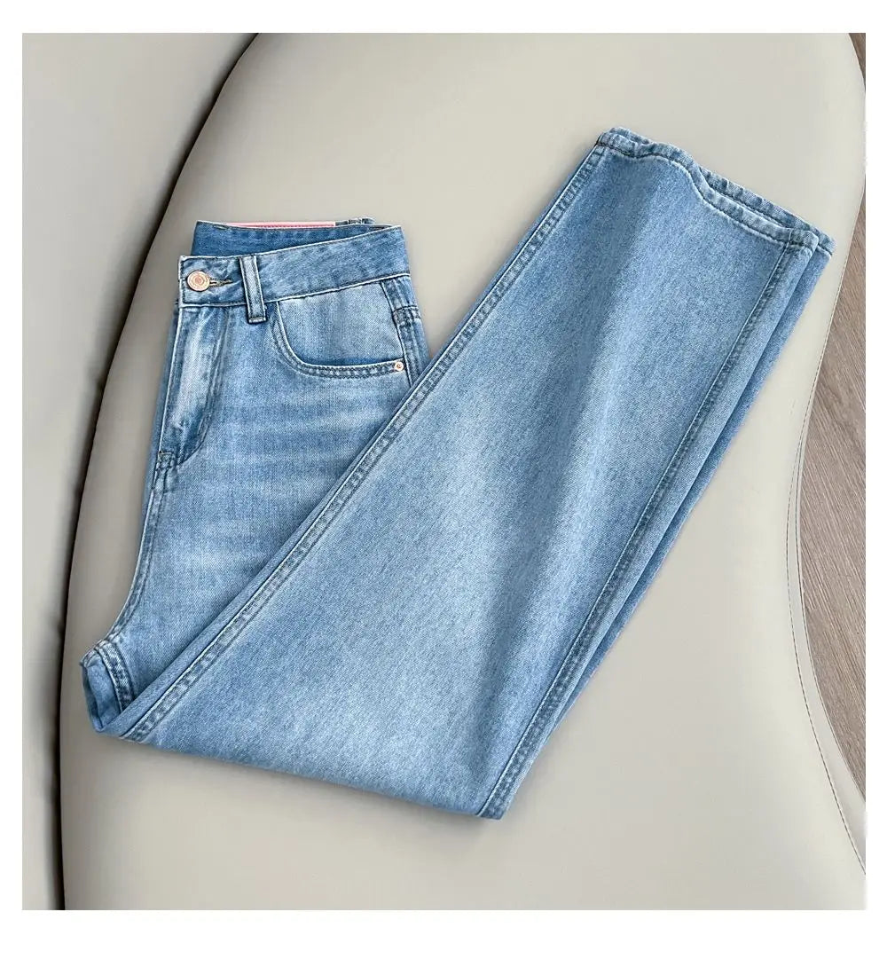 Women Summer Lyocell Pants Casual Streetwear High Waist Jeans Wide Leg Flared Trousers Loose Fit Comfortable Daily Walking Denim