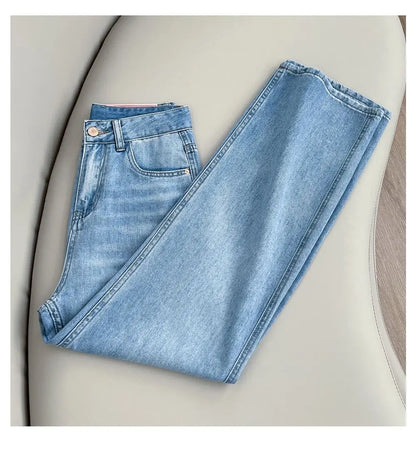 Women Summer Lyocell Pants Casual Streetwear High Waist Jeans Wide Leg Flared Trousers Loose Fit Comfortable Daily Walking Denim