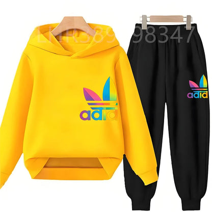 Children Fun Brand Black Clothing Hoodie Coat Sweatshirt Top+Trousers Boys Girls White Toddler 3-12Yrs Casual Kids Pullover Set