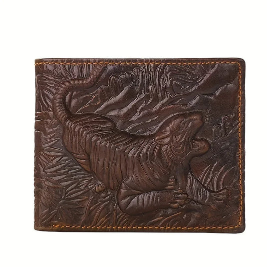 Portefeuille pour Homme en Cuir Véritable Vintage Porte-Cartes Tigre Imprimé en 3D