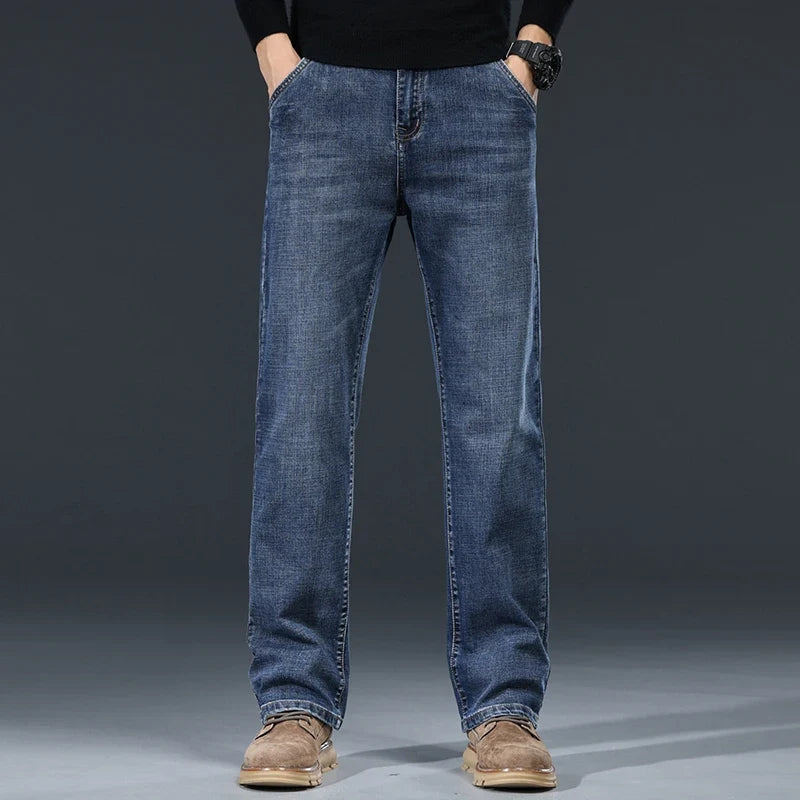 2026 New Autumn Men's Blue Straight-leg Jeans Business Casual Cotton Stretch Denim Pants Male Brand Plus Size 40 42 44