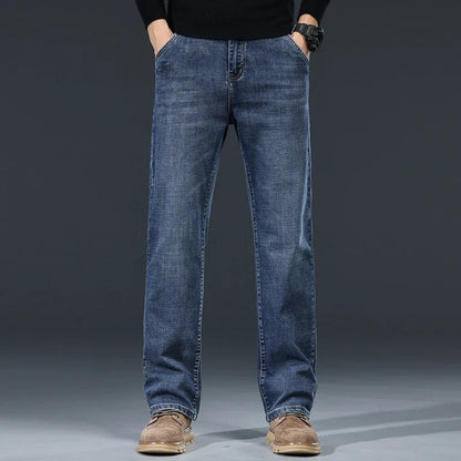 2026 New Autumn Men's Blue Straight-leg Jeans Business Casual Cotton Stretch Denim Pants Male Brand Plus Size 40 42 44
