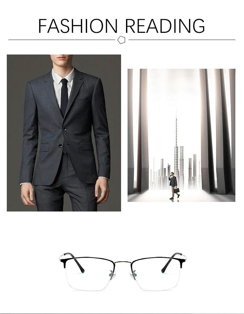 New Titanium Rectangular Classic Business Half-rim Anti-blue Light Reading Glasses Men's Customizable Prescription 8017JX