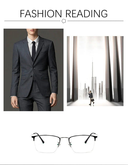 New Titanium Rectangular Classic Business Half-rim Anti-blue Light Reading Glasses Men's Customizable Prescription 8017JX