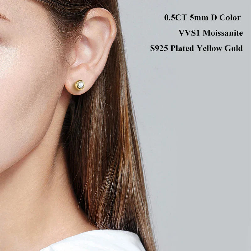 Oval Round Bezel 0.5CT Moissanite Stud Earrings for Women 925 Silver Plated 18k Pass Diamond Test Bubble Ear Jewelry Gift