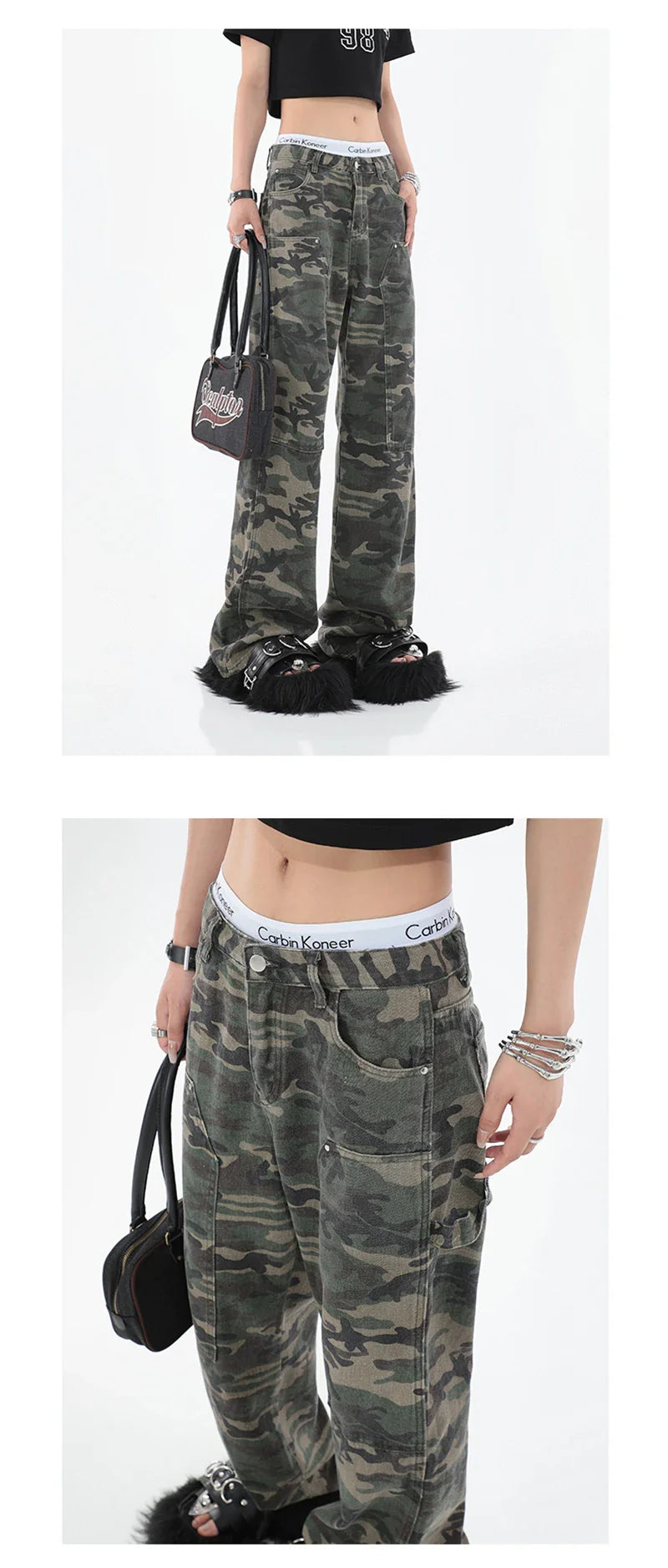 2025 Women Fashion Camouflage Jeans Loose High Waist Cargo Pants Straight Jeans Baggy Pants Casual Denim Trousers Feamle Y2k