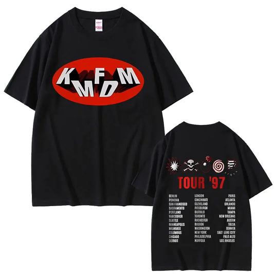 Rock Band Kmfdm Tour 97 Graphic Print T-shirt Summer Men Women Vintage Gothic Punk  Streetwear Male Casual Pure Cotton T Shirts