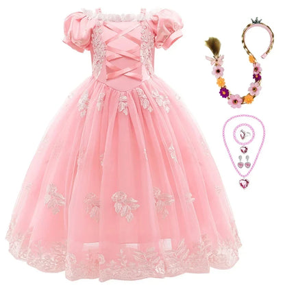 Girl Pink Aurora Cosplay Princess Dress Up Kids Christmas Halloween Tulle Fancy Rapunzel Costume for Children Girls Birthday