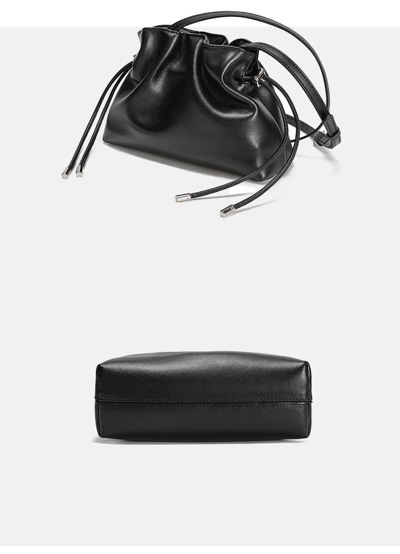 Luxury Pleated Cloud Crossbody Bag - Premium Genuine Leather Drawstring Shoulder Purse, Versatile Small Bag for Elegant Lady