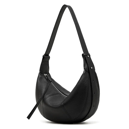 2025 New Top Grain Leather Croissant Dumpling Bag Unique Solid Color Shoulder Crossbody Bag Women Practical Commuting Handbag