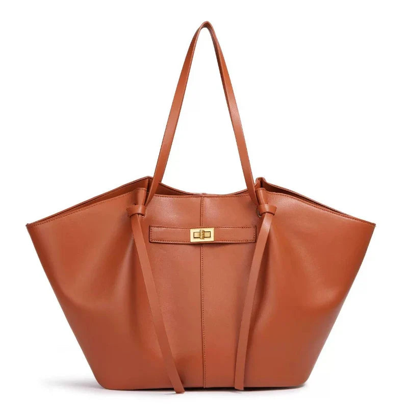 2026 New Large Capacity Trapeze Women Shoulder Bags Designer Metal Lock Handbags High-Quality Pu Leather Big Tote Commute Bag