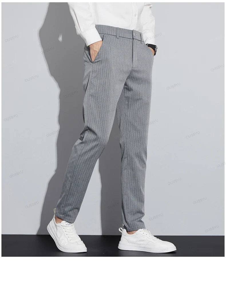 High Quality Brand Clothing Autumn Stripe Suit Pants Men Fashion Business Solid Color Office Slim Long Casual Trousers Male 28-3