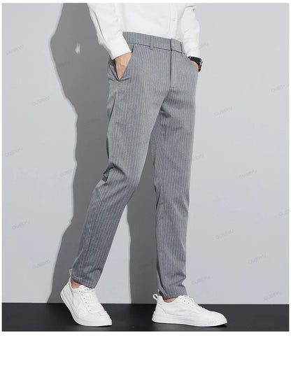 High Quality Brand Clothing Autumn Stripe Suit Pants Men Fashion Business Solid Color Office Slim Long Casual Trousers Male 28-3