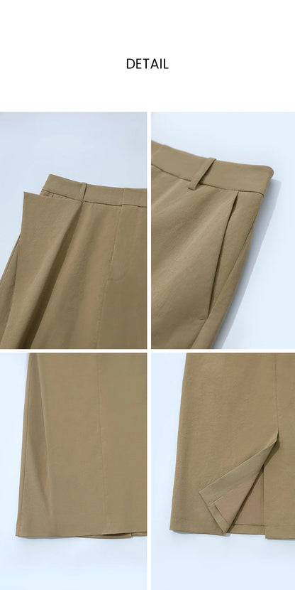Women's Skirt 2026 Summer New Office Slit H-Line Midi Straight Casual Skirt Asymmetric Pleated Ladies Clothes 12642058