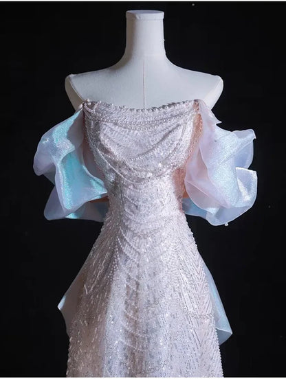 Luxury Elegant Beaded Evening Dresses 2025 New Shoulder Sequins Fishtail Dress Graduation Prom Wedding Dress Engagement Dress