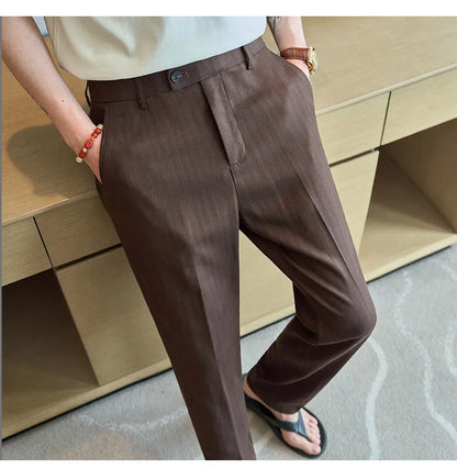 Summer New Linen Breathable Trousers High Quality Fashion Men Straight Casual Pants Men Slim Fit Solid Business Office Suit Pant