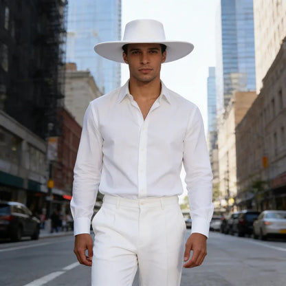 Elegant Women Men Flat Top Wide Brim Fedora Hat Autumn Winter Fedoras Boater Hat Church Panama Hats