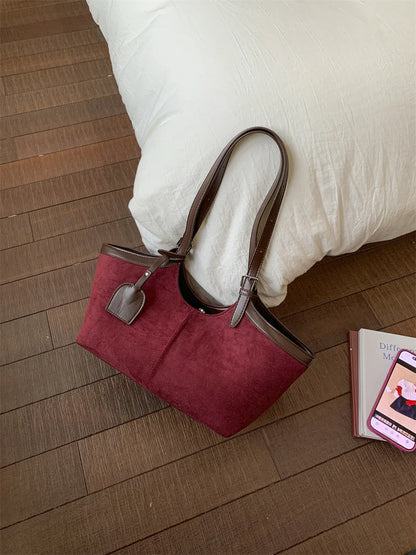 2026 Autumn Retro Suede Shoulder Bags for Women Faux Patchwork PU Underarm Armpit Bag Work Travel Casual Street Designer Handbag