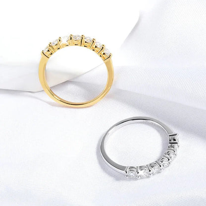 18k Plated 3MM 7 Stones Moissanite Rings for Women Classic Match Diamond Wedding Bands 925 Sterling Silver Jewelry