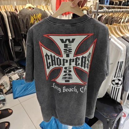 Summer Vintage West Coast Choppers Printed Washing T-Shirt Women Cotton Breathable Retro Biker Style Loose Fit Casual Streetwear