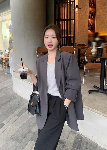 New Arrival Slim Fit Grey Blazer Jacket for Petite Women - Casual Chic Asymmetric Hem Design, Unique Small Size Office-Ready