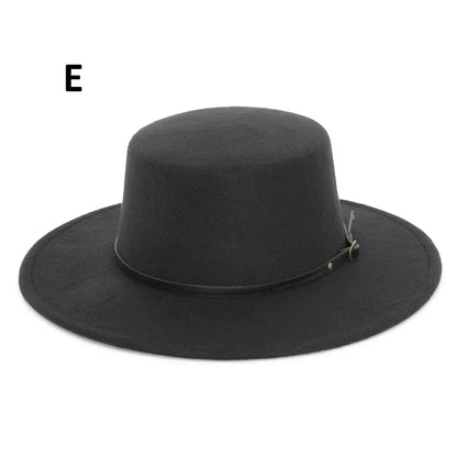 Elegant Wide Brim Fedora Hat for Women Men Flat Top Boater Hat Belt Buckle Fedoras Church Panama Hats
