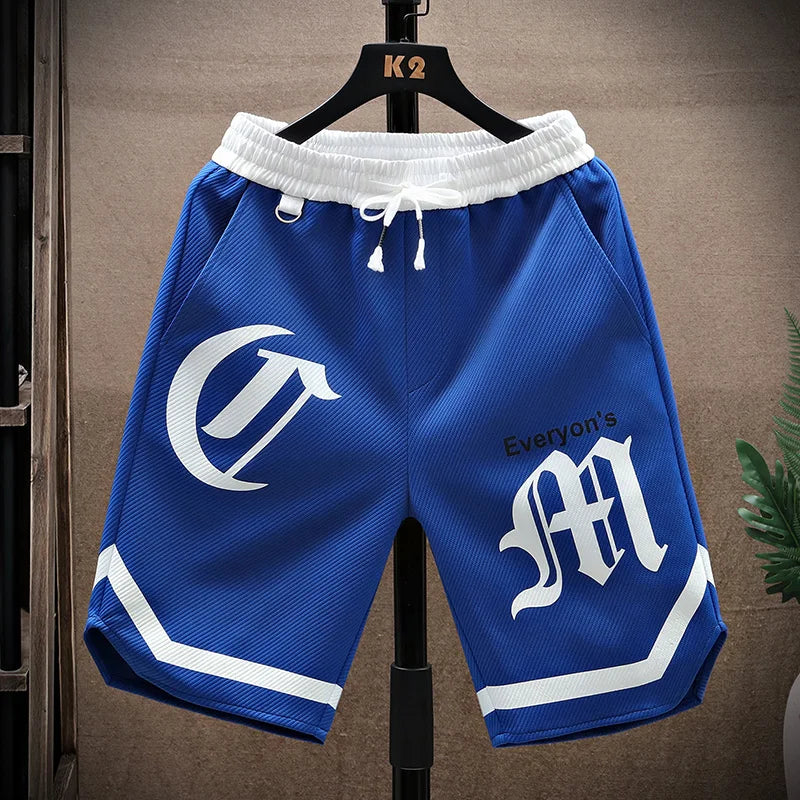 2025 Summer Men's Running Shorts Casual Jogging Sport Short Pants patchwork Print Drawstring Loose Dry Gym Sports Shorts
