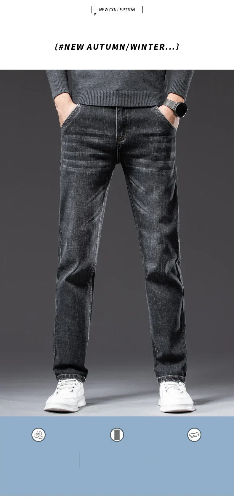 New Men's Slim Straight Elastic Jeans Fashion Business Casual Comfortable Soft Denim Trousers High Quality Mens Designer Clothes