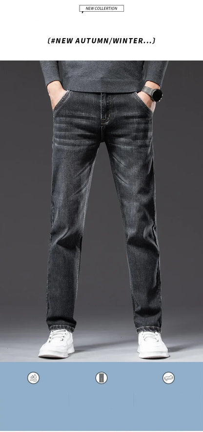 New Men's Slim Straight Elastic Jeans Fashion Business Casual Comfortable Soft Denim Trousers High Quality Mens Designer Clothes