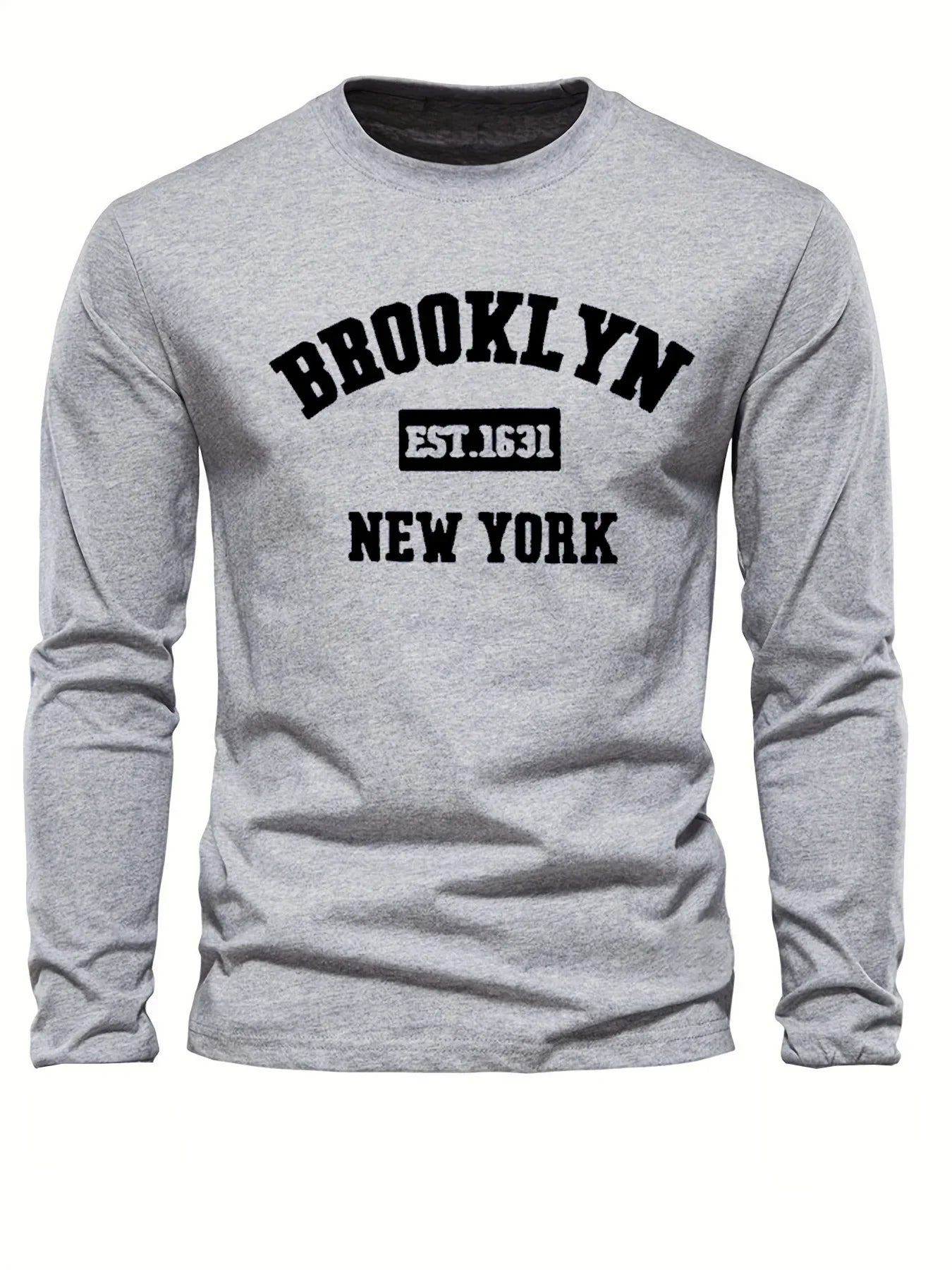 Men's 100% cotton loose fit sports casual Brooklyn New York letter printed round neck long sleeved T-shirt top