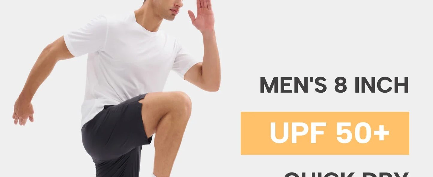 Men's UPF 50+ Athletic Running Shorts 8 inches Quick Dry Lightweight Workout Gym Sports Hiking Shorts with 3 Pockets