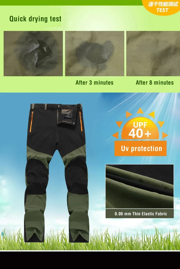 Men's Hiking Pants Outdoor Fishing Water Resistant Lightweight Quick-Dry Athletic Apparel, namely, Pants with Zipper Pocket