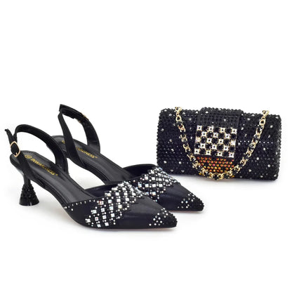 African Shoe and Bags Set for Wedding Luxury Italian Shoes and Bag Set for Women Pointed Toe Shoes Sexy Wedding Party Sandals