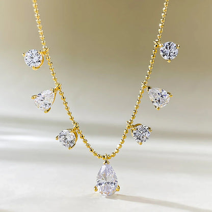 4.3Cttw Round/Waterdrop Moissanite Diamond Necklaces for Women 925 Sterling Silver Stacking NeckChain Choker with Certificate