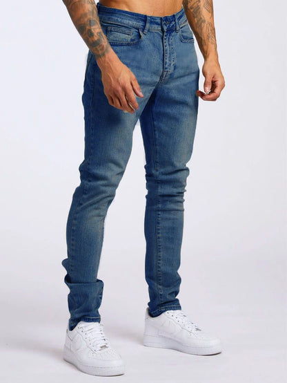 2025 New Solid Color Fashion Men Casual Pants Stretch Jeans Skinny Work Trousers Male Wash Slim Fit for Zippered Jeans Men Cloth