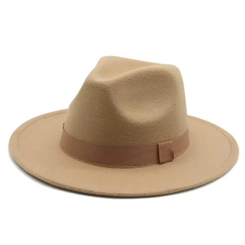 Fedora Hat Women Winter Hats for Women Ribbon Band Men's Hat Wide Brim Classic Beige Wedding Church Bowler New Cap chapeau femme