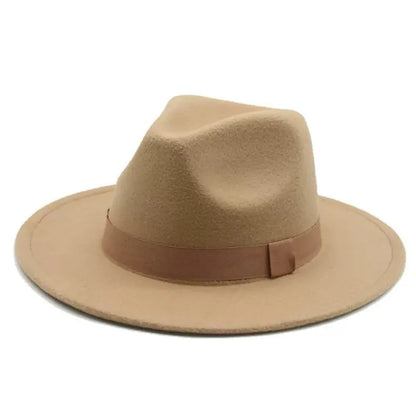 Fedora Hat Women Winter Hats for Women Ribbon Band Men's Hat Wide Brim Classic Beige Wedding Church Bowler New Cap chapeau femme