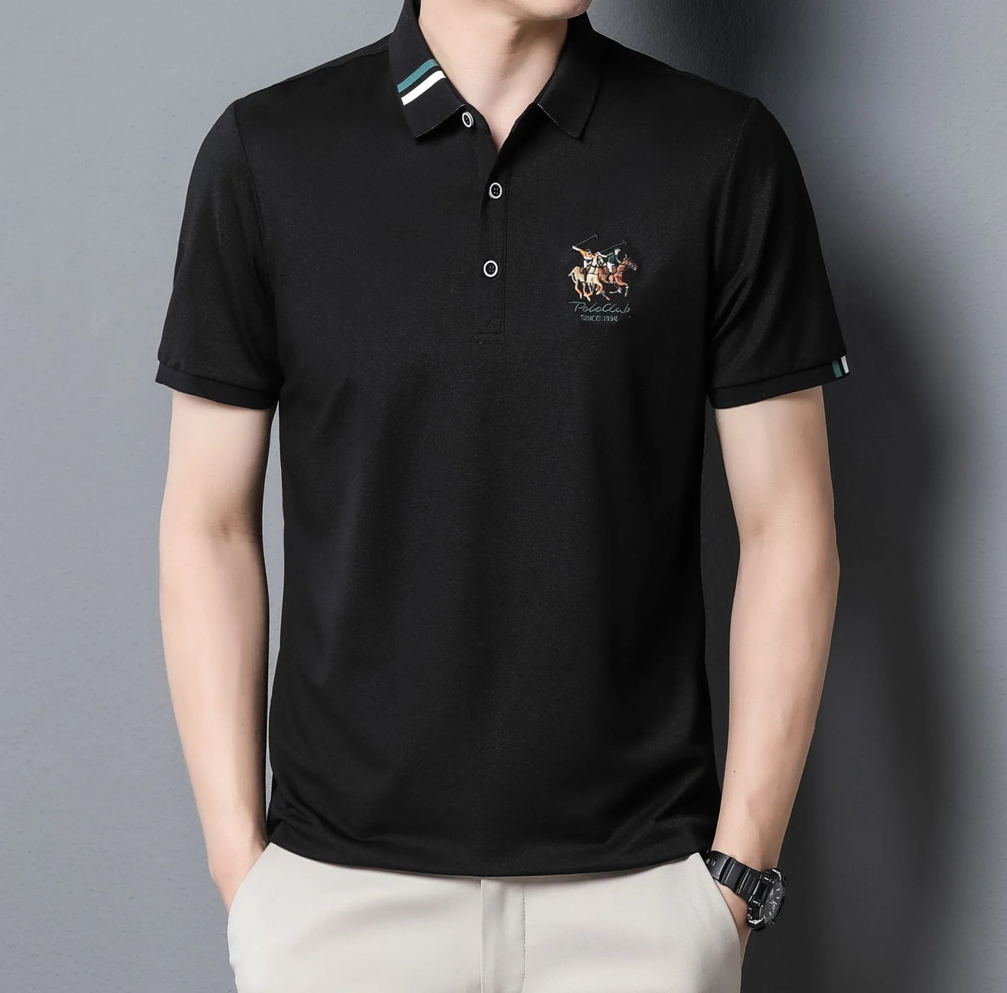 2024 Men's Cotton New Summer Exquisite Embroidered Short sleeved Polo Shirt Business Leisure Breathable T-Shirt Top Men's Wear